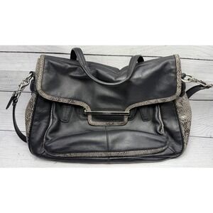COACH Black Leather Snakeskin‎ Trim Satchel Crossbody Bag Designer Handbag
